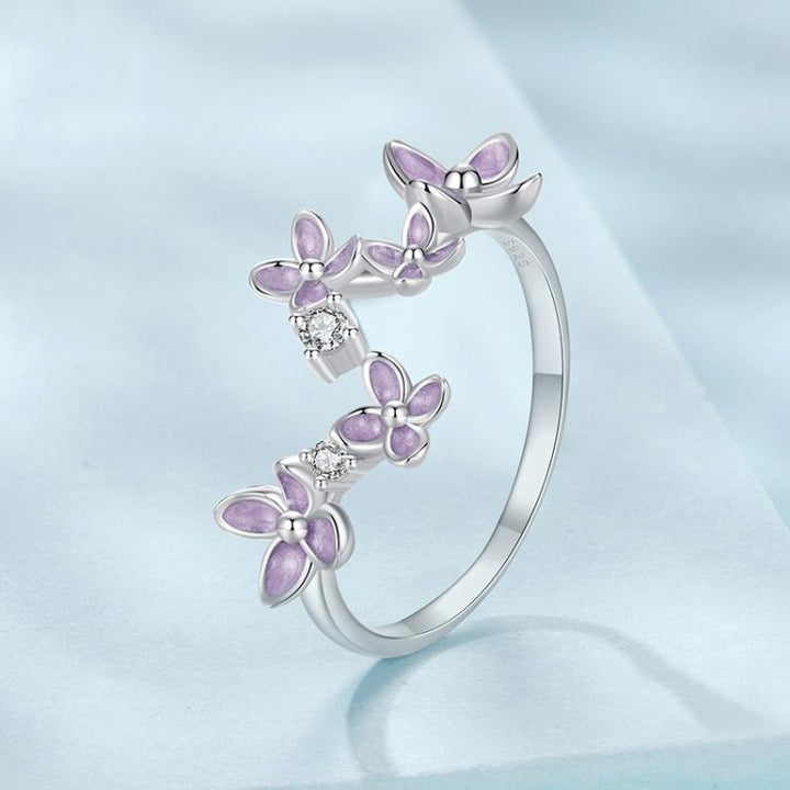 S925 Sterling Silver Platinum-Plated Lilac Open Adjustable Ring