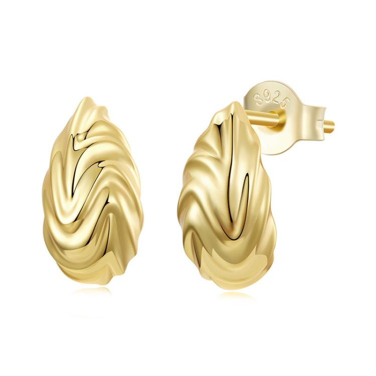 S925 Sterling Silver With Gold-plated Textured Metal Earrings