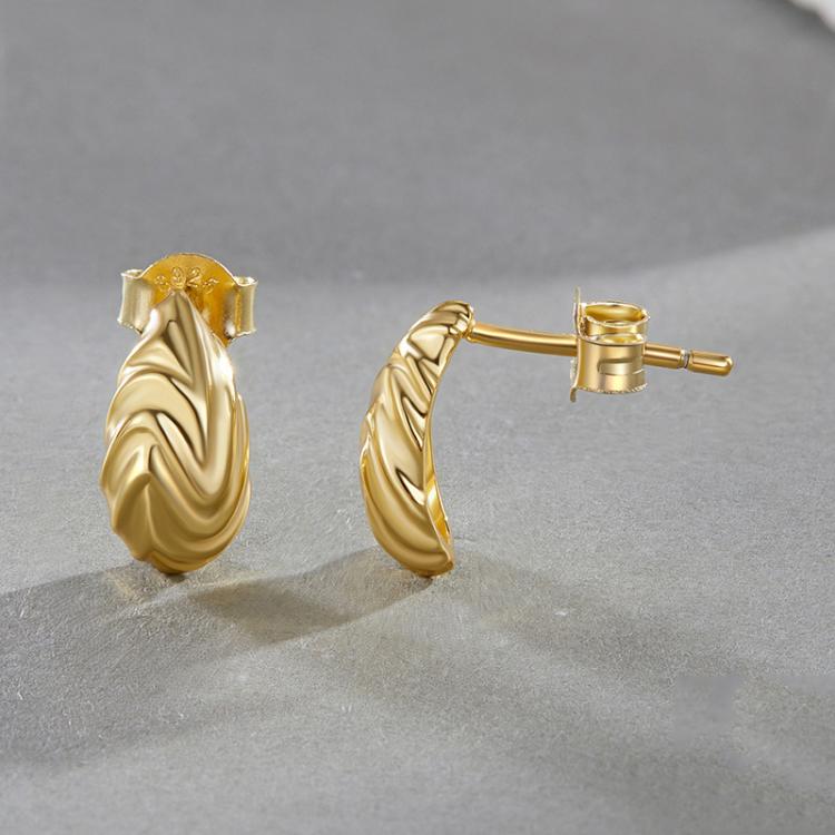 S925 Sterling Silver With Gold-plated Textured Metal Earrings