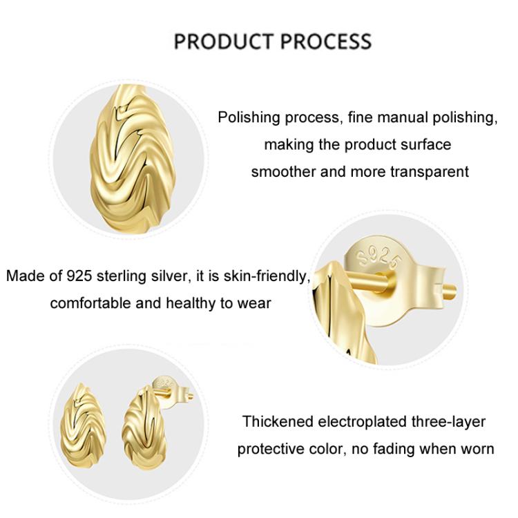 S925 Sterling Silver With Gold-plated Textured Metal Earrings