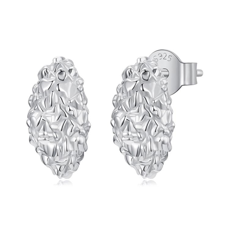 S925 Sterling Silver With White Gold Textured Metal Earrings