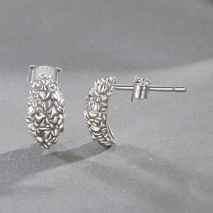 S925 Sterling Silver With White Gold Textured Metal Earrings