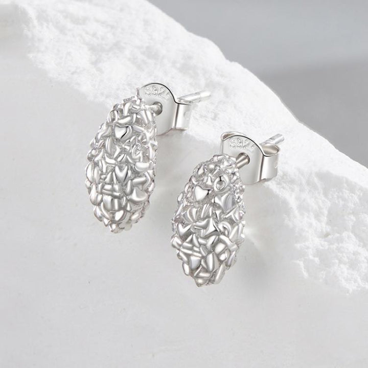 S925 Sterling Silver With White Gold Textured Metal Earrings