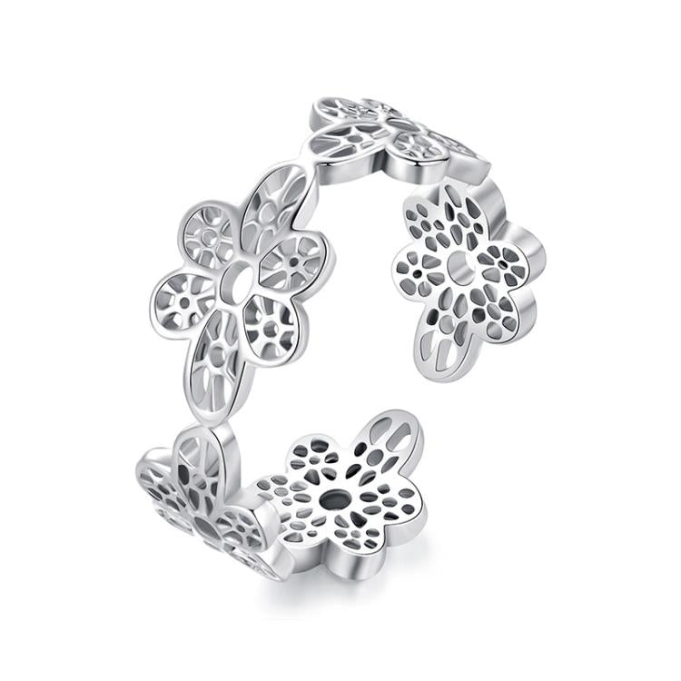 S925 Sterling Silver Hollow Lace Flower Opening Adjustable Ring