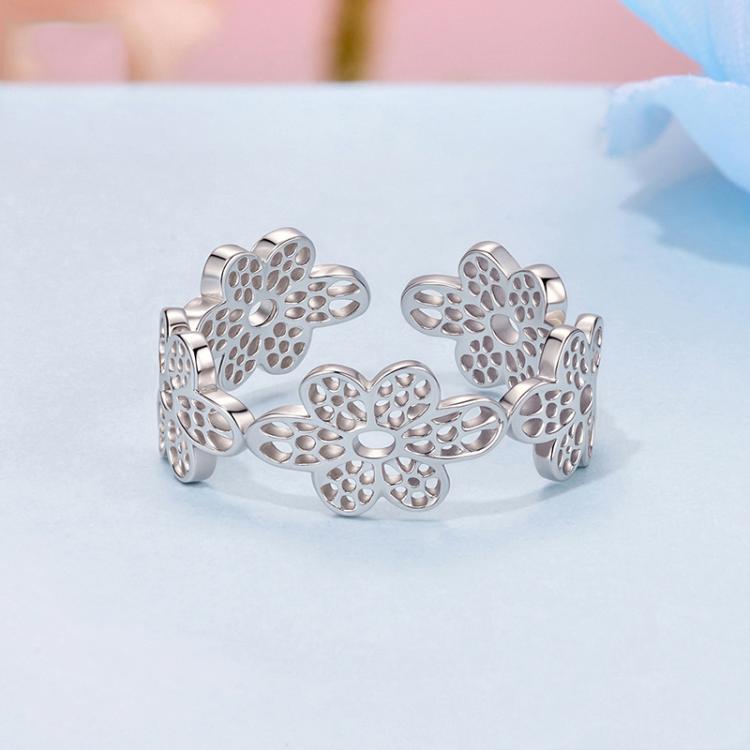 S925 Sterling Silver Hollow Lace Flower Opening Adjustable Ring