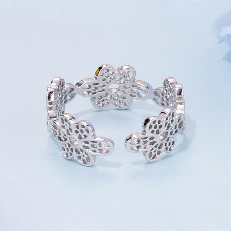 S925 Sterling Silver Hollow Lace Flower Opening Adjustable Ring