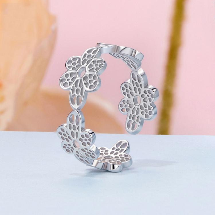 S925 Sterling Silver Hollow Lace Flower Opening Adjustable Ring