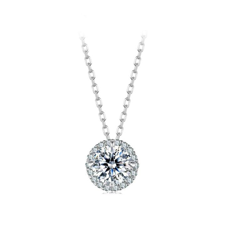 S925 Sterling Silver Platinum-Plated Moissanite Necklace, S, L