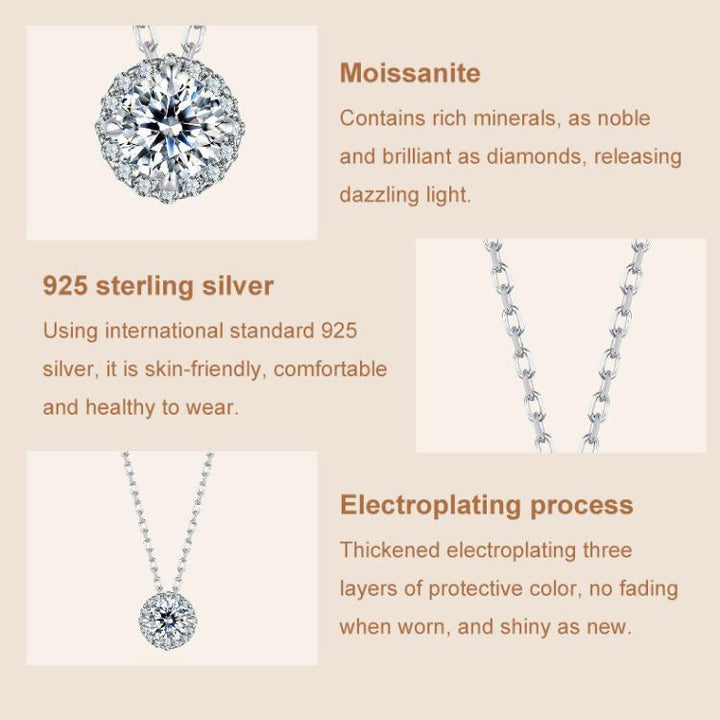 S925 Sterling Silver Platinum-Plated Moissanite Necklace, S, L