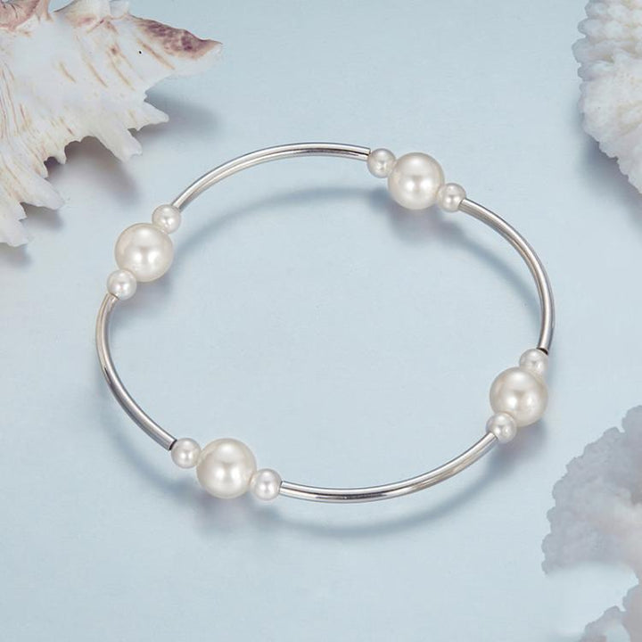 S925 Sterling Silver Plated Elegant Shell Bead Bracelet