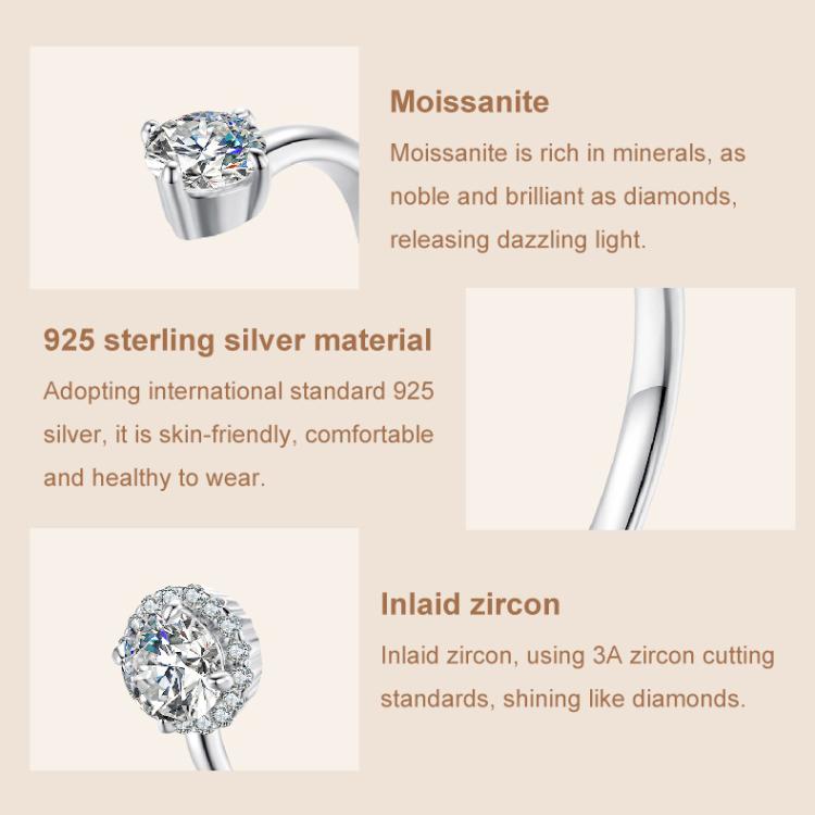 S925 Sterling Silver Moissanite Open Adjustable Ring