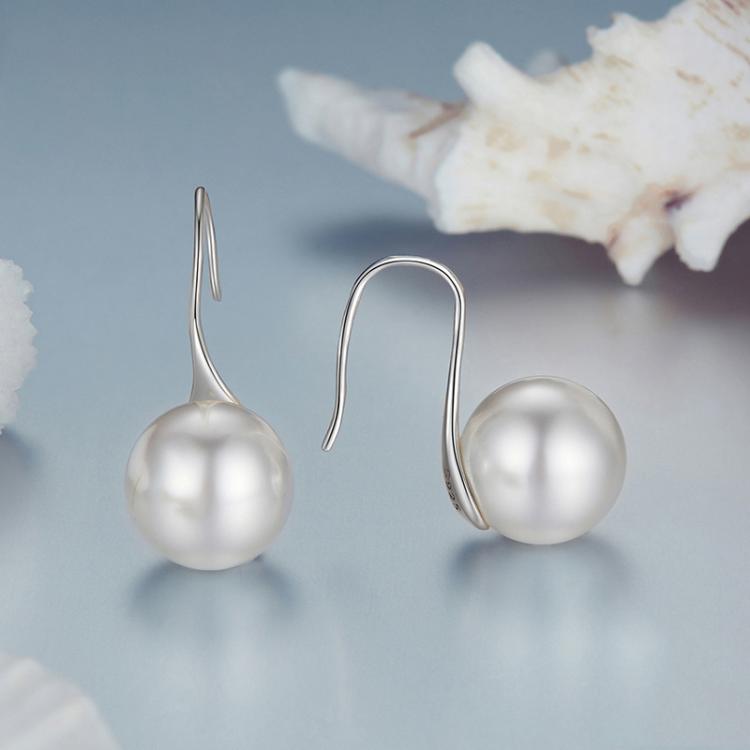 S925 Sterling Silver Elegant Temperament Shell Bead Ear Hook Earring Jewelry