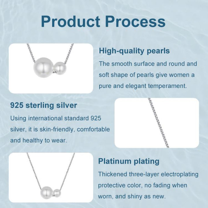 S925 Sterling Silver Platinum-Plated Elegant Pearl Necklace Adjustable Clavicle Chain