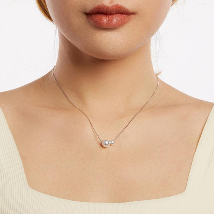 S925 Sterling Silver Platinum-Plated Elegant Pearl Necklace Adjustable Clavicle Chain