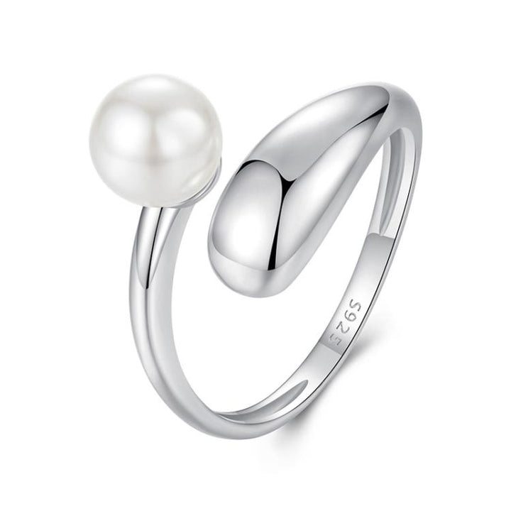 S925 Sterling Silver Pearl Open Adjustable Ring