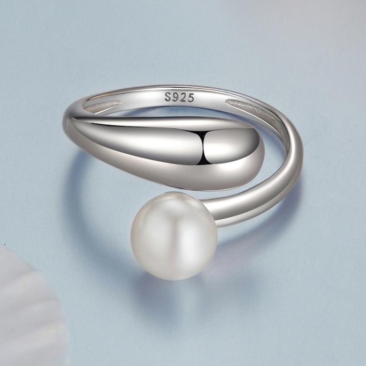 S925 Sterling Silver Pearl Open Adjustable Ring