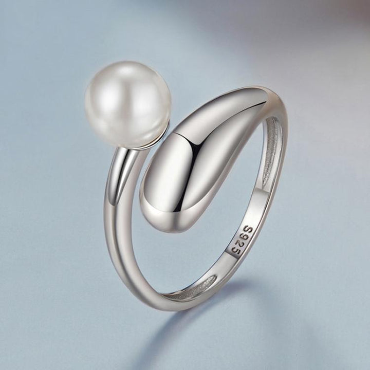 S925 Sterling Silver Pearl Open Adjustable Ring