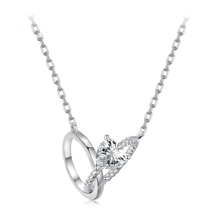 S925 Sterling Silver Platinum-Plated Couple Double Ring Necklace