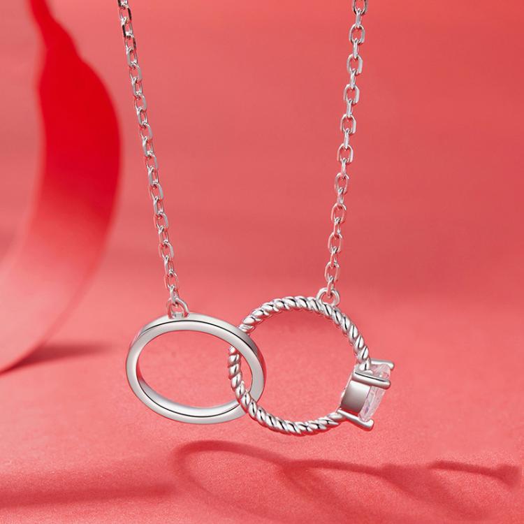 S925 Sterling Silver Platinum-Plated Couple Double Ring Necklace