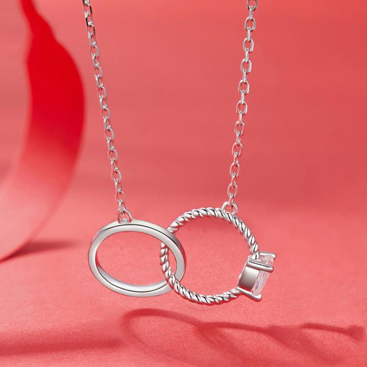 S925 Sterling Silver Platinum-Plated Couple Double Ring Necklace