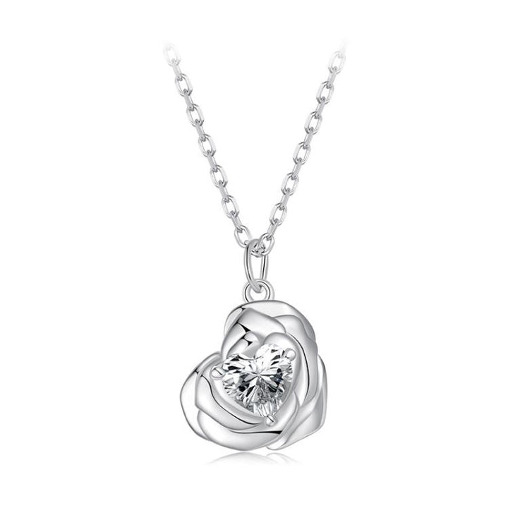 S925 Sterling Silver Rose Heart Clavicle Necklace