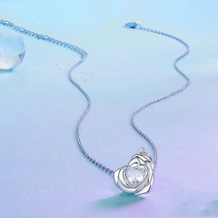 S925 Sterling Silver Rose Heart Clavicle Necklace