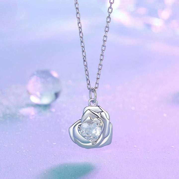 S925 Sterling Silver Rose Heart Clavicle Necklace