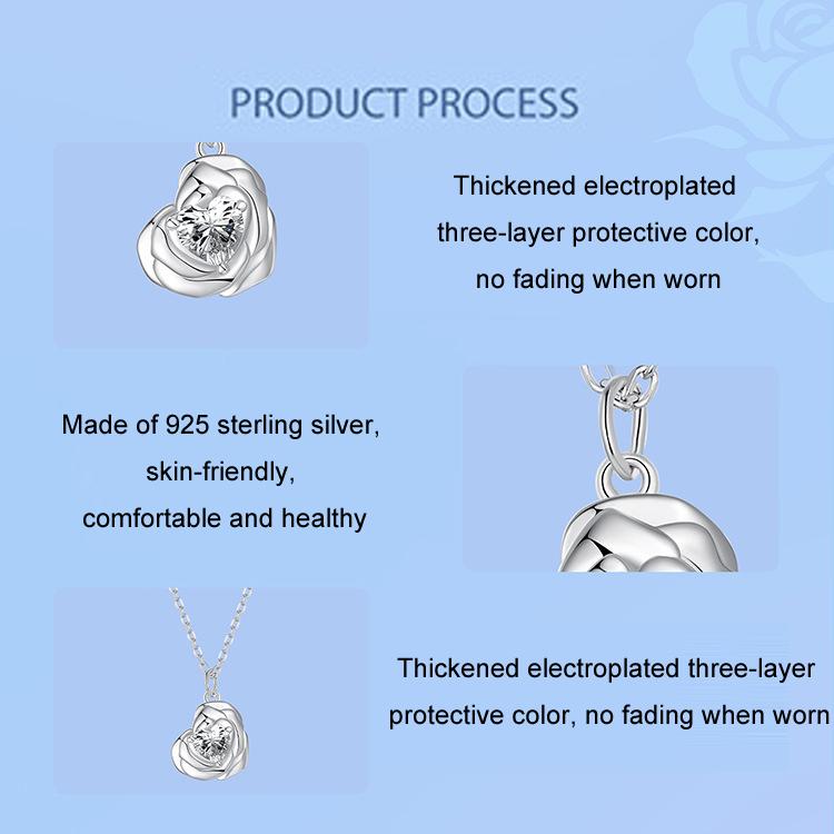 S925 Sterling Silver Rose Heart Clavicle Necklace