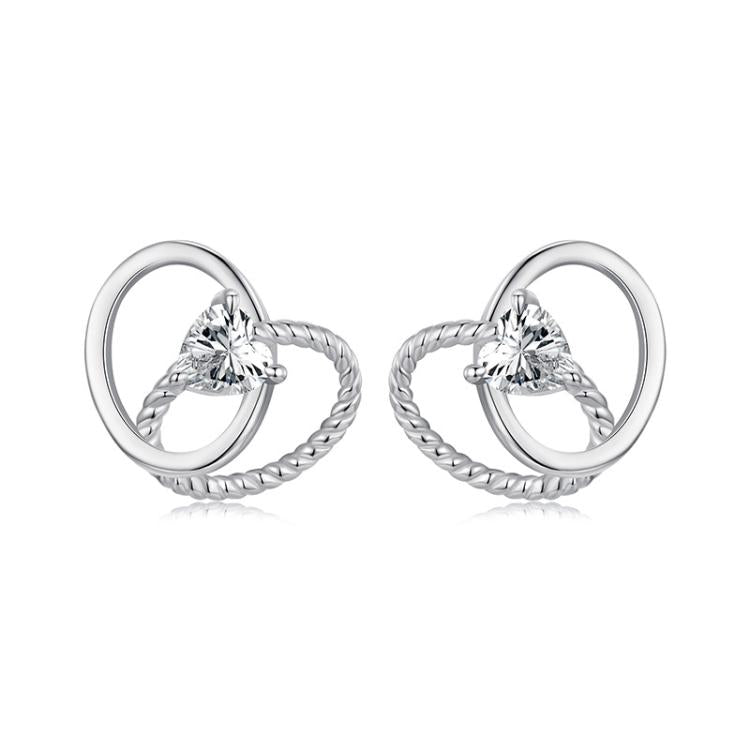 S925 Sterling Silver Platinum-Plated Heart Shape Earrings