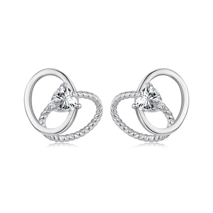 S925 Sterling Silver Platinum-Plated Heart Shape Earrings