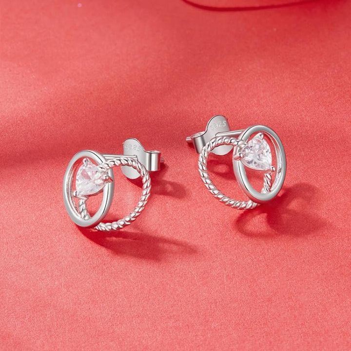 S925 Sterling Silver Platinum-Plated Heart Shape Earrings