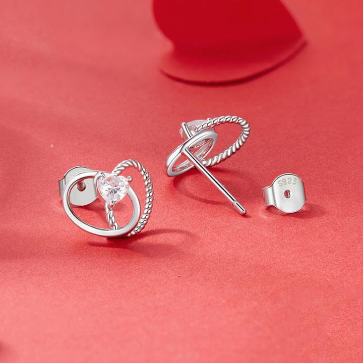 S925 Sterling Silver Platinum-Plated Heart Shape Earrings