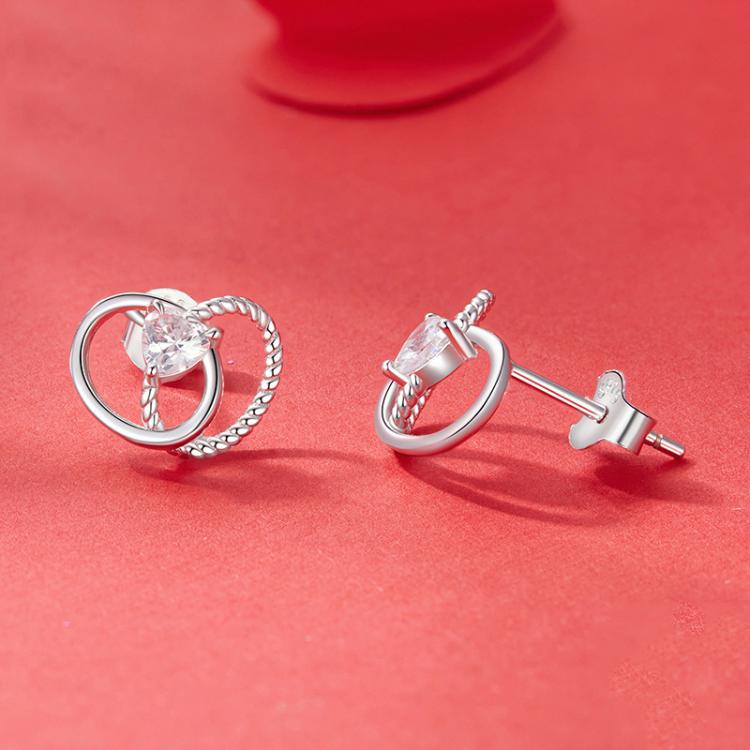 S925 Sterling Silver Platinum-Plated Heart Shape Earrings