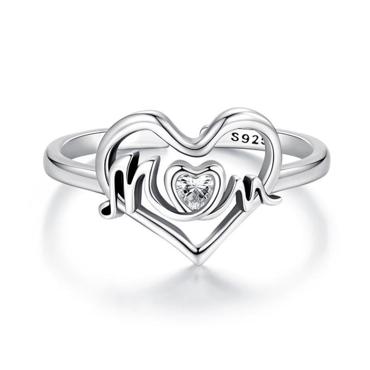 S925 Sterling Silver Mother Day Love Heart Open Adjustable Ring