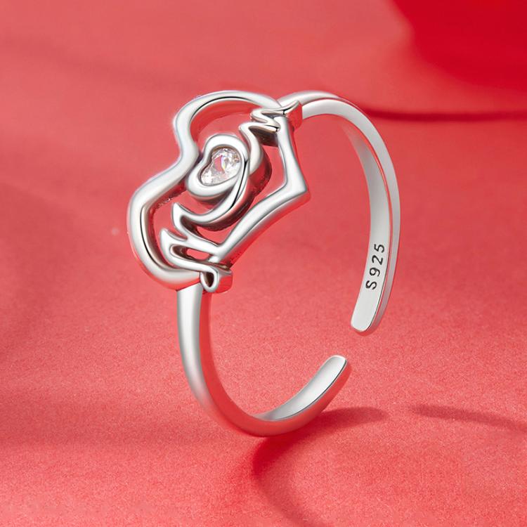 S925 Sterling Silver Mother Day Love Heart Open Adjustable Ring