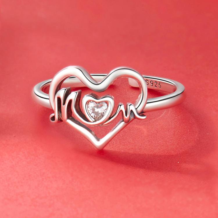 S925 Sterling Silver Mother Day Love Heart Open Adjustable Ring