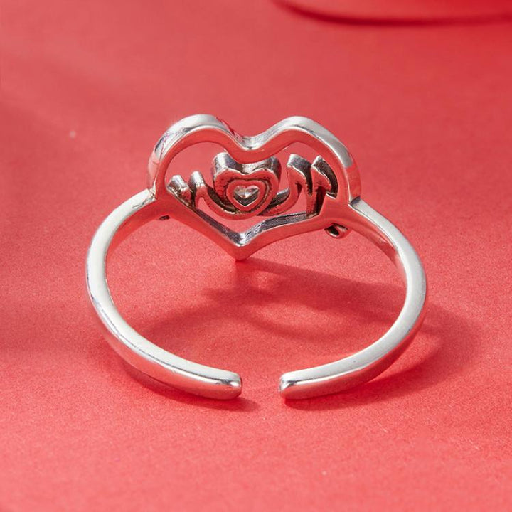 S925 Sterling Silver Mother Day Love Heart Open Adjustable Ring