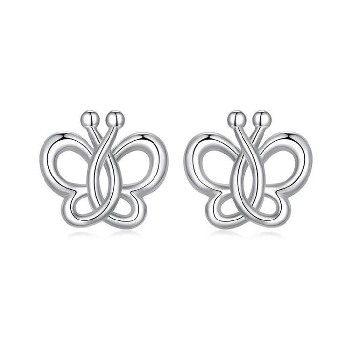 S925 Sterling Silver Platinum-Plated Cute Hollow Butterfly Earrings