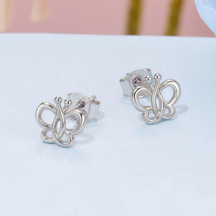 S925 Sterling Silver Platinum-Plated Cute Hollow Butterfly Earrings