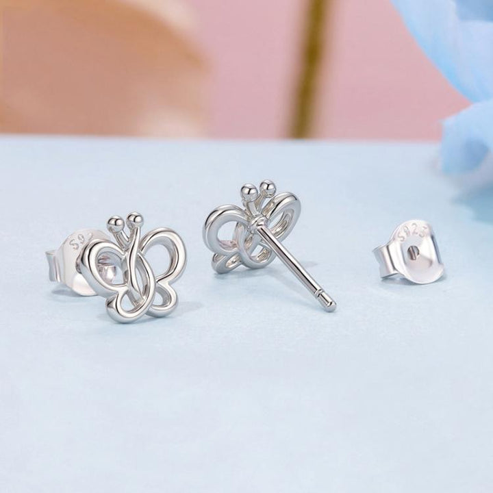 S925 Sterling Silver Platinum-Plated Cute Hollow Butterfly Earrings