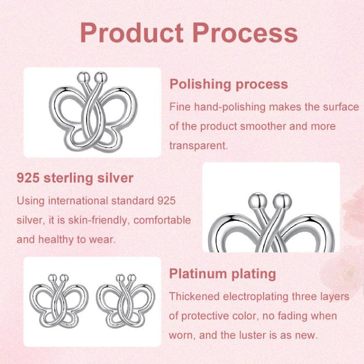 S925 Sterling Silver Platinum-Plated Cute Hollow Butterfly Earrings