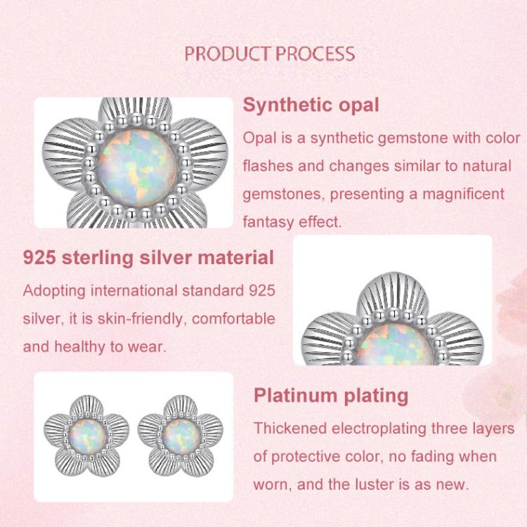 S925 Sterling Silver Platinum-Plated Opal Flower Earrings Plant Earrings