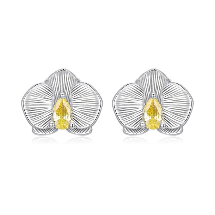 S925 Sterling Silver Platinum-Plated Vivid Butterfly Orchid Earrings