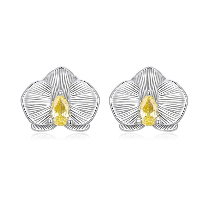 S925 Sterling Silver Platinum-Plated Vivid Butterfly Orchid Earrings