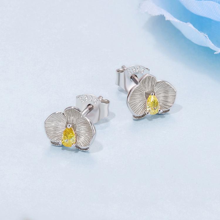 S925 Sterling Silver Platinum-Plated Vivid Butterfly Orchid Earrings