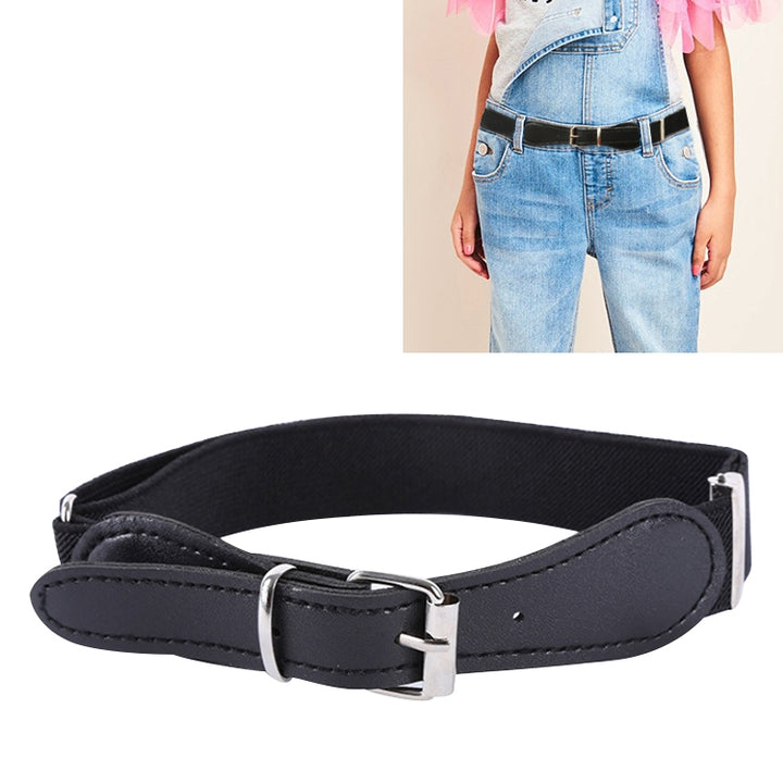 Kids Polyester + PU Leather Square Pin Buckle Adjustable Elastic Belt, 65cm