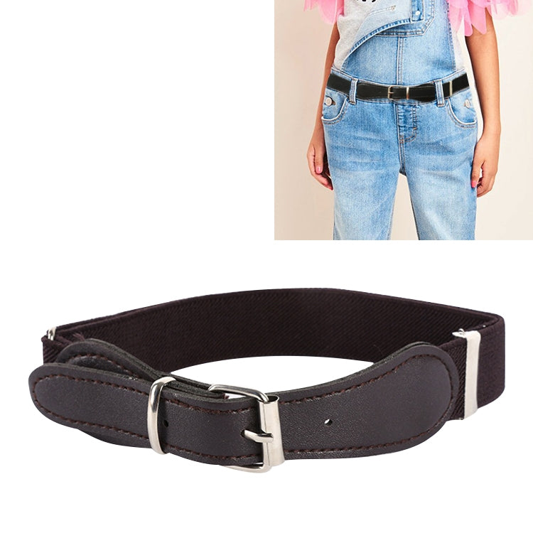 Kids Polyester + PU Leather Square Pin Buckle Adjustable Elastic Belt, 65cm