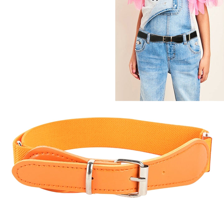 Kids Polyester + PU Leather Square Pin Buckle Adjustable Elastic Belt, 65cm