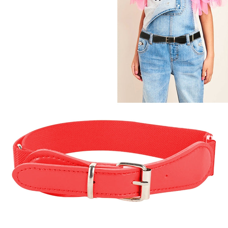 Kids Polyester + PU Leather Square Pin Buckle Adjustable Elastic Belt, 65cm