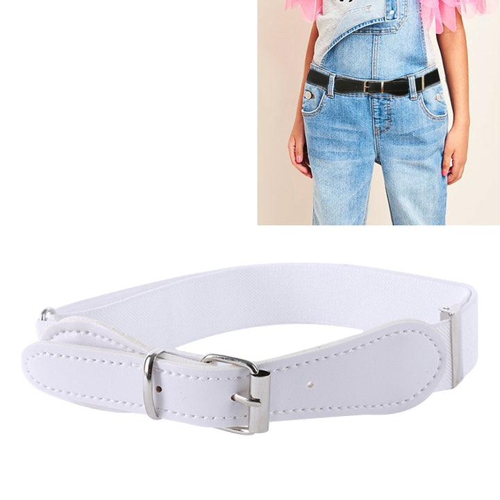 Kids Polyester + PU Leather Square Pin Buckle Adjustable Elastic Belt, 65cm